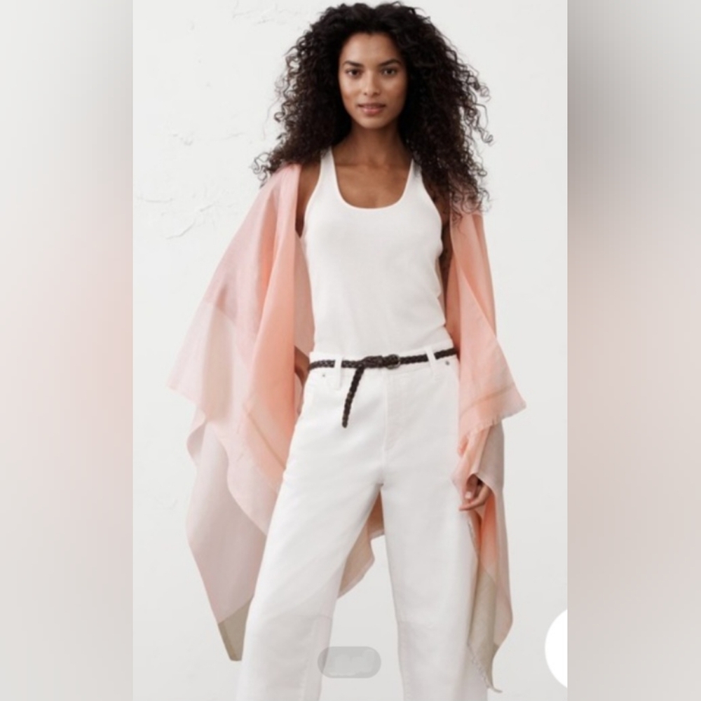 NWT Peach Blush Multi Silk-Ramie Poncho One Size